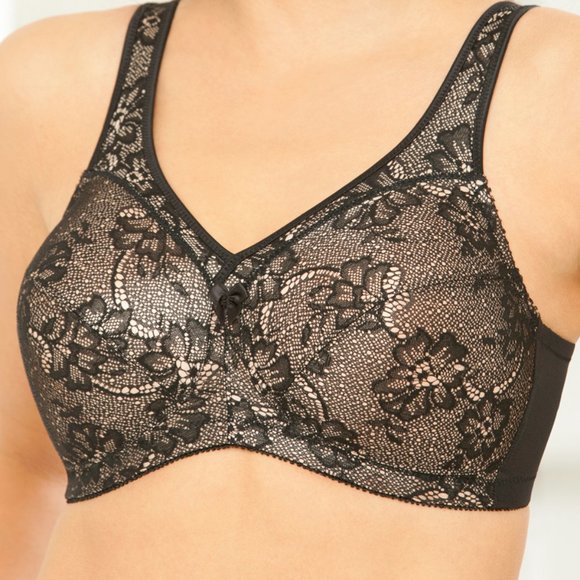 Set of 3! 42C Glamorise MAGIC LIFT Bra (COMFORT-STRAPS) Lace WIRELESS Black NEW - Picture 5 of 12